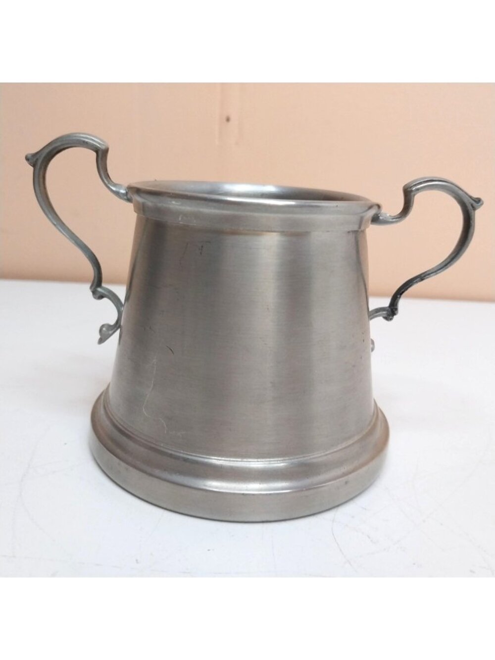 Vintage Americana Pewter Double-Handled Tankard Mug Marked 28203